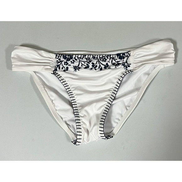 Lucky Brand White Navy Blue Floral Bikini Bottoms Swimwear Bathing